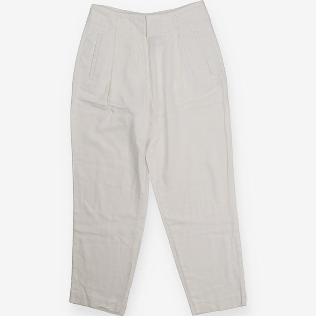 White Linen Blend Wide Leg Pleated Trousers