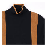 Knit Sweater Black Camel Stripe High Neck Long Sle