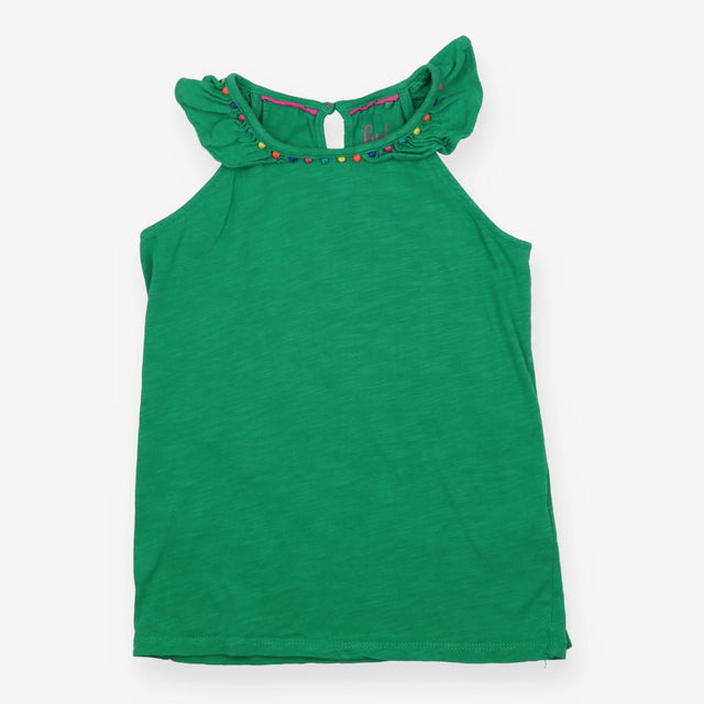 Top sleeveless green with colourful pom trim 
