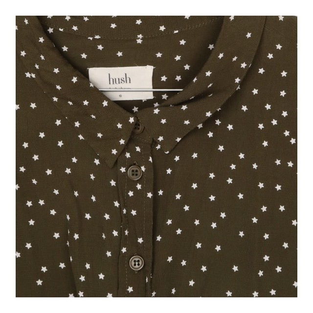 Khaki Star Print Blouse – Long Sleeve Lightweight 