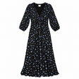 Dress Black Floral Maxi V-Neck Front Twist Long Sl
