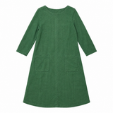 Dress Midi Patch Pockets Long Sleeve Olive Green