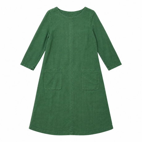 Dress Midi Patch Pockets Long Sleeve Olive Green