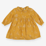 Yellow cord long sleeve dress with white flowers