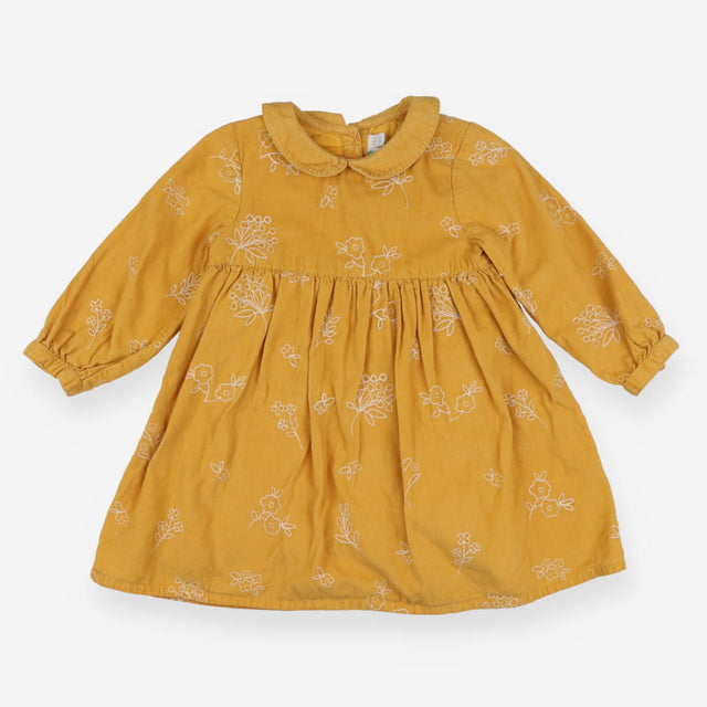 Yellow cord long sleeve dress with white flowers