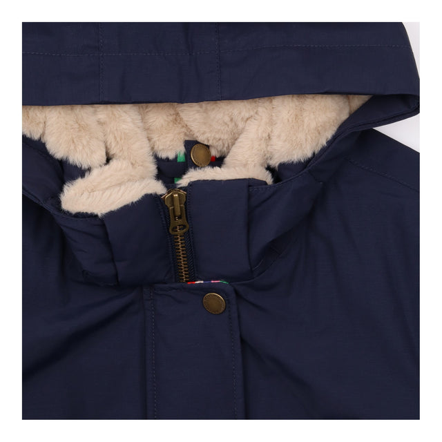 Coat Navy Blue Faux Fur Lined Hooded Parka