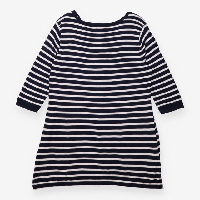 Tunic Top Navy White Breton Stripe Gold Button Mat