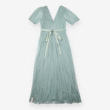 Monsoon Dress Sage Green Tulle Pleated Maxi