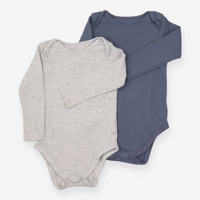 Grey and Blue Ribbed Bodysuits 2 Pack