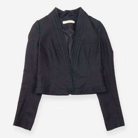 Black Cropped Open Front Pleated Collar Tail