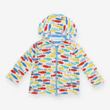 Reversible hoodie blue white stripe towelling fish