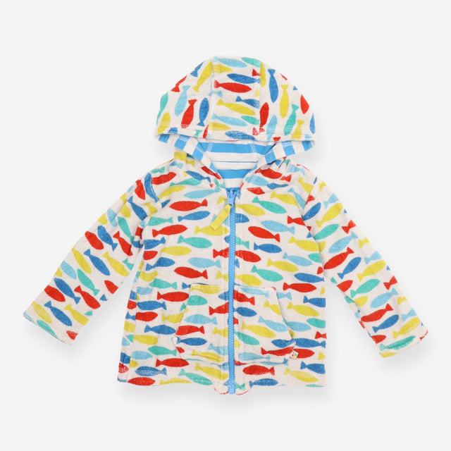 Reversible hoodie blue white stripe towelling fish