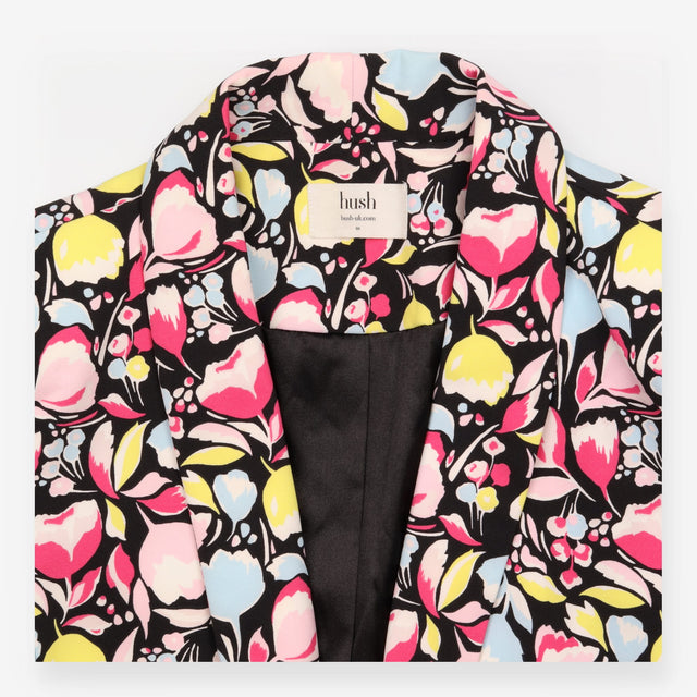 Black Multicolour Floral Edge-to-Edge Blazer