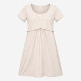 Dress Henley Overlay Jersey Short Sleeve Oatmeal B