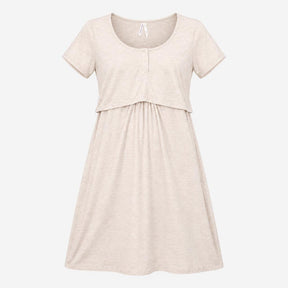 Dress Henley Overlay Jersey Short Sleeve Oatmeal B