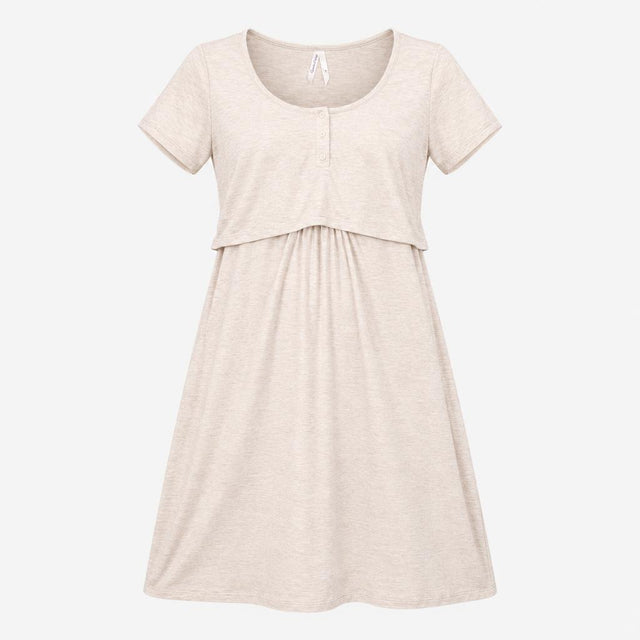 Dress Henley Overlay Jersey Short Sleeve Oatmeal B