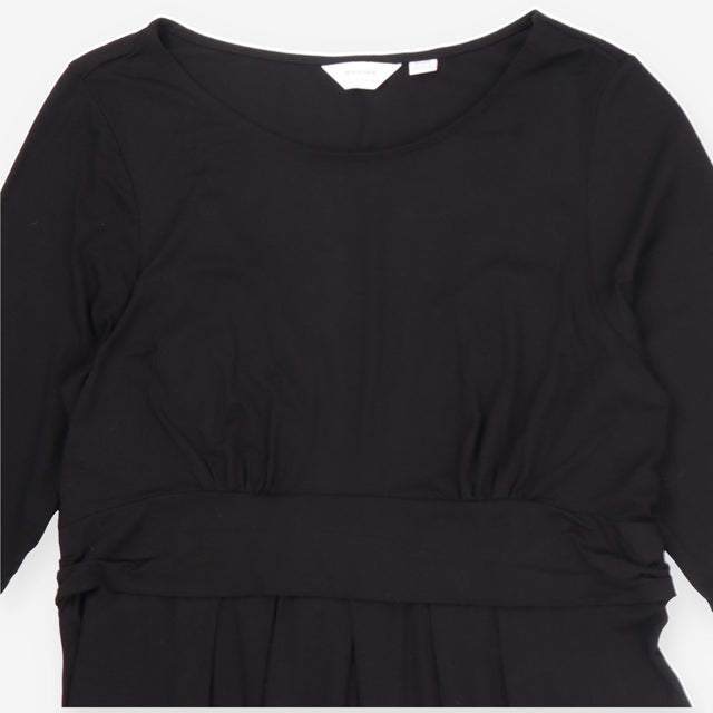 Black Maternity Breastfeeding Midi Dress Long Slee