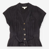 Whistles Black Linen Button Front Short Sleeve Jum