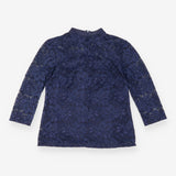 Navy Blue Floral Lace High Neck Top