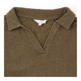 Sweatshirt Khaki Green Collared V Neck Long Sleeve