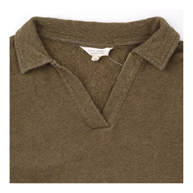 Sweatshirt Khaki Green Collared V Neck Long Sleeve
