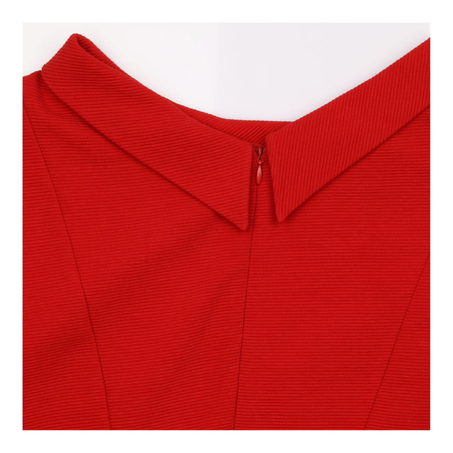 Dress Red Textured Long Sleeve Round Neck Midi