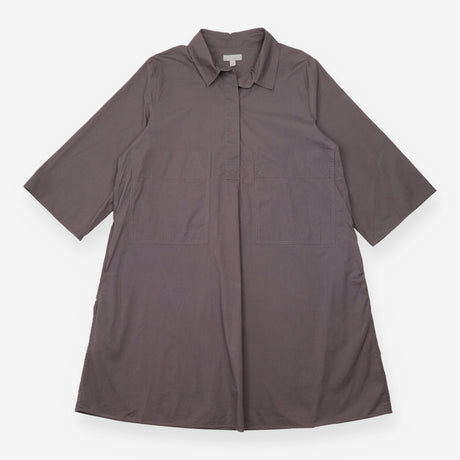 Shirt Dress Grey Oversized Utility Pocket Midi