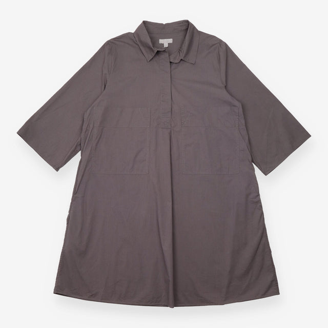 Shirt Dress Grey Oversized Utility Pocket Midi