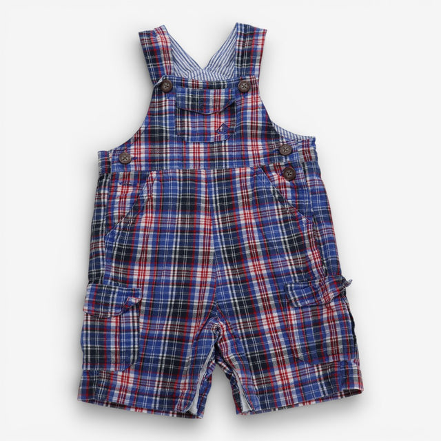 Dungarees shorties red blue white checks