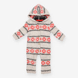 Hooded One Piece Grey Knit Fairisle Snowflakes