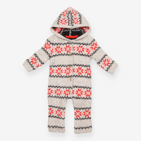Hooded One Piece Grey Knit Fairisle Snowflakes
