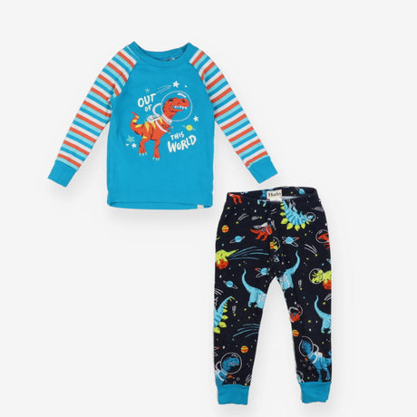 Pyjamas blue dino stripe top dino space trousers