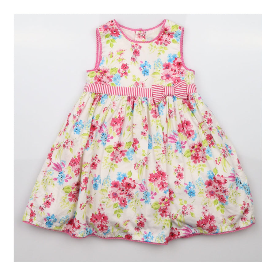 Jersey Dress White with Floral Pattern and Pink an