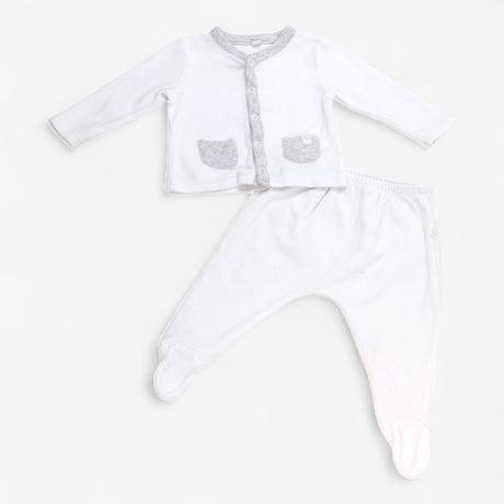 Outfit Velour White Joggers and Jacket with Grey P