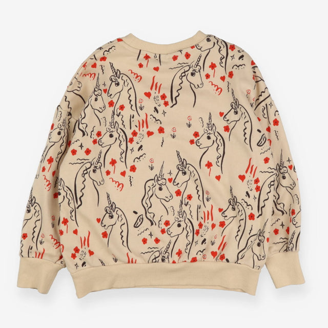 Sweatshirt cream unicorns red flowers hearts