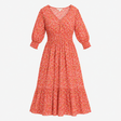 Floral Maxi Dress Coral Red V Neck 3/4 Sleeve