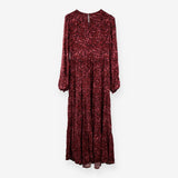 Abstract Red Maroon Tiered Maxi Dress