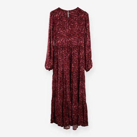 Abstract Red Maroon Tiered Maxi Dress