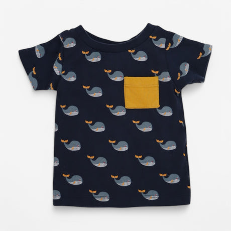 T-shirt Blue Whale with Yellow Pocket