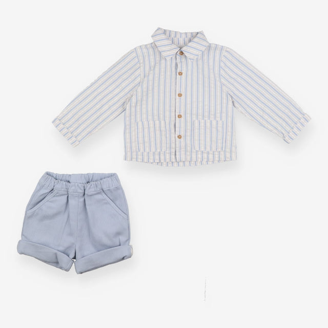 Outfit Shirt blue striped LS blue shorts