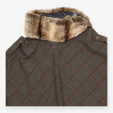 Poncho Wool Blend Faux Fur Collar Checked Dark Gre