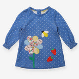 Blue Polka Dot Flower Dress with Bee