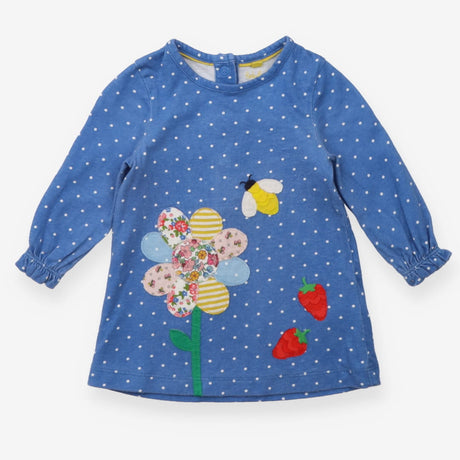 Blue Polka Dot Flower Dress with Bee
