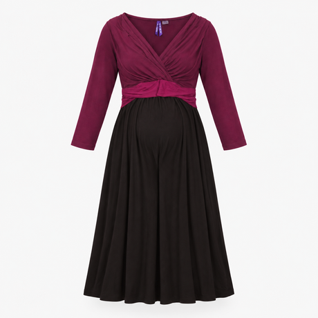 Plum & Black Colourblock Long Sleeve Maternity Dre