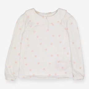 T-Shirt Collared White with Pink Hearts