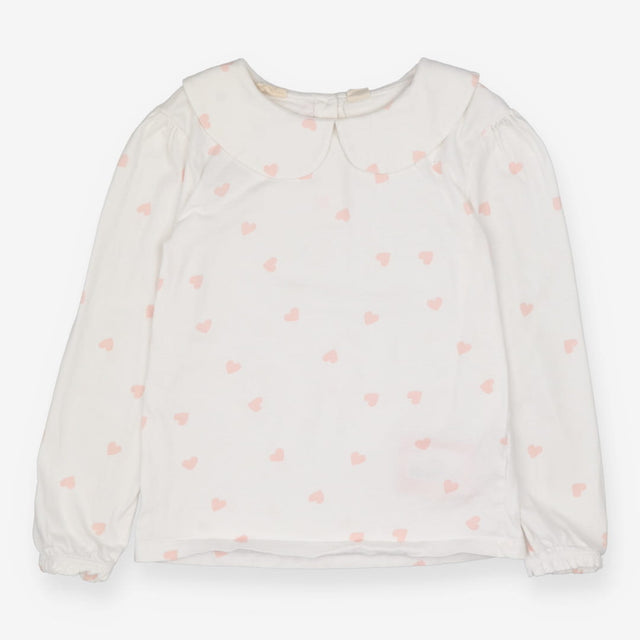T-Shirt Collared White with Pink Hearts