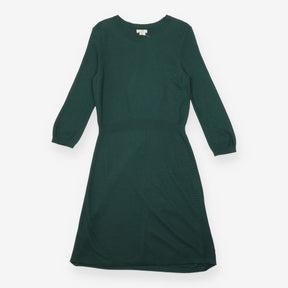 Knit Dress Dark Green Long Sleeve Fit Flare Textur