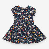 Dress Short Sleeved Navy Horses and Flowers