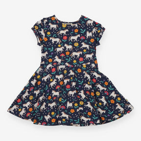 Dress Short Sleeved Navy Horses and Flowers