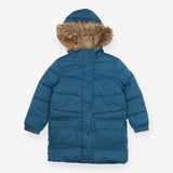 Blue Puffer Coat with Fur Trim Hood